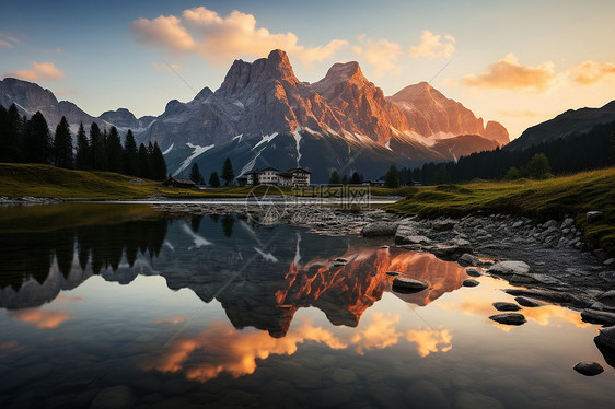 风景如画的山间湖泊景观图片