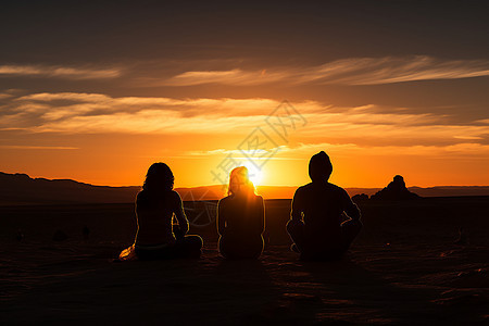 美丽夕阳中的小伙伴们背景图片