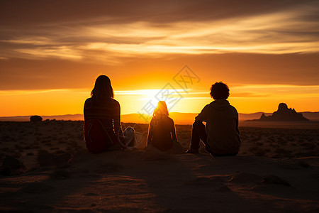 夕阳下的小伙伴们背景图片