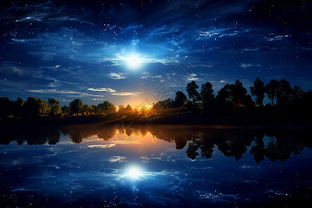 湖畔夜幕下的星空奇观图片