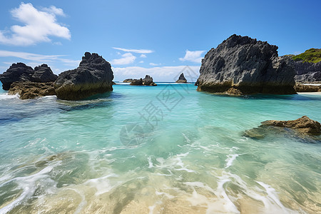 碧海蓝天岩石丛图片