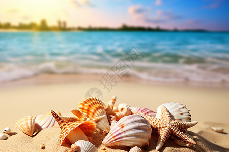 海滩上的一堆贝壳图片