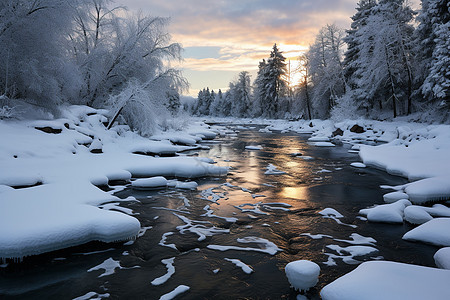 冬日初升的河流背景图片