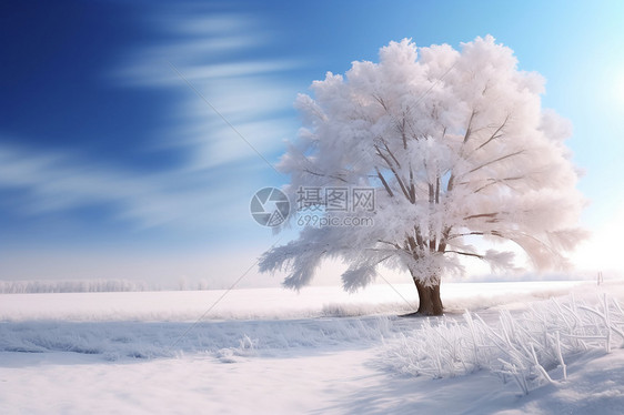 山坡上冰雪覆盖的树图片