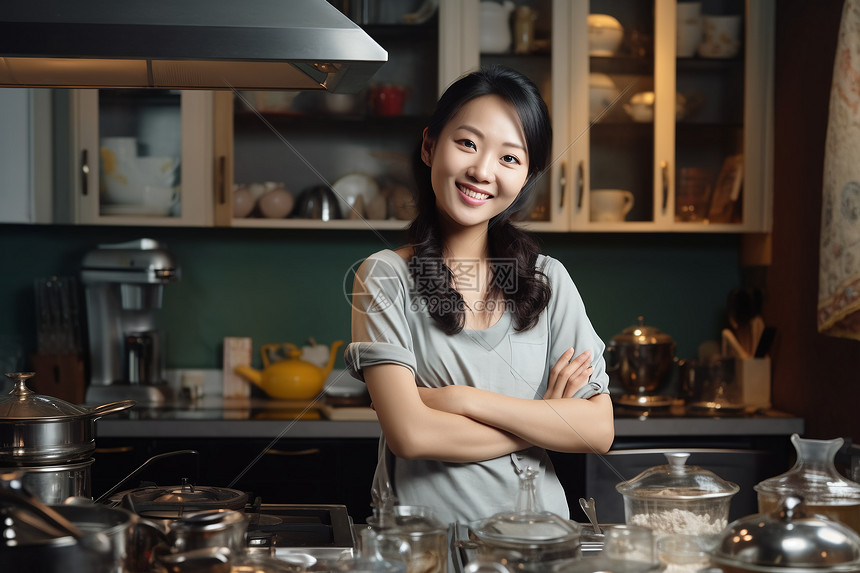 女人站在厨房里图片