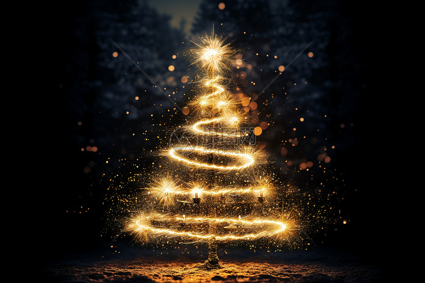 圣诞节亮着光的圣诞树图片