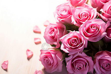 桌面上浪漫的玫瑰花束图片