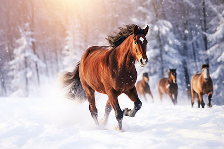 冬日奔跑的骏马图片