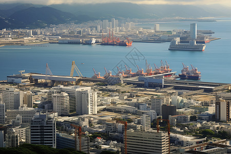 繁华的海港城市建筑景观图片