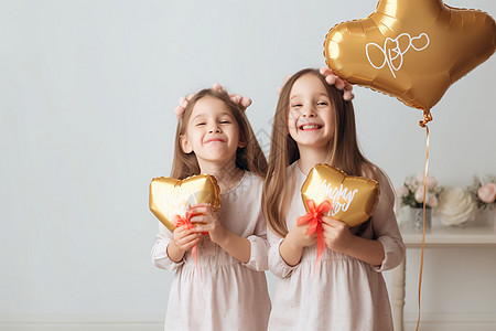 庆祝生日的双胞胎姐妹背景图片