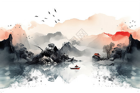 中国风的山水水墨画图片