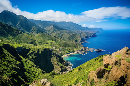 山明水秀的山谷海岸线景观图片