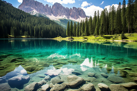 景色秀丽山湖山峦倒映湖水云朵的美丽景观背景