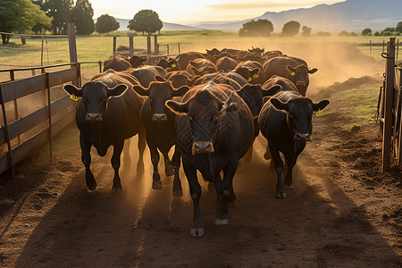 农村泥路上的牛群图片
