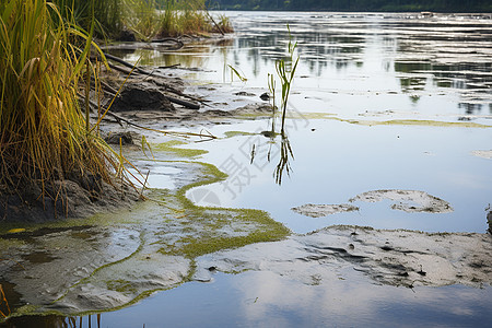 污染流入的池塘河水图片