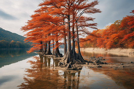 秋天湖边秋日枫叶湖畔背景