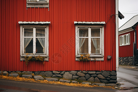 街道旁的红色建筑图片