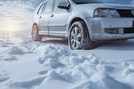 雪地里行驶的汽车图片