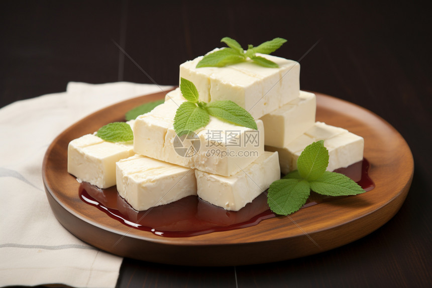 白豆腐和薄荷叶图片