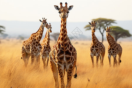 草原上的长颈鹿群体图片