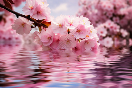 桃花水水上的桃花设计图片
