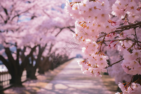 你好春天樱花道路背景