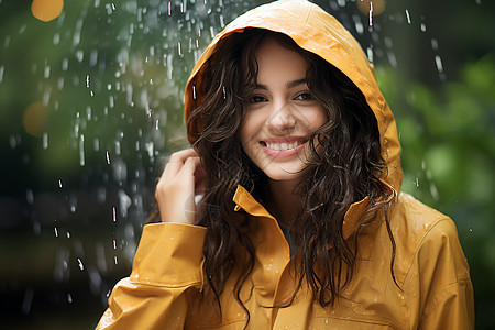 身穿黄色雨衣的女士图片