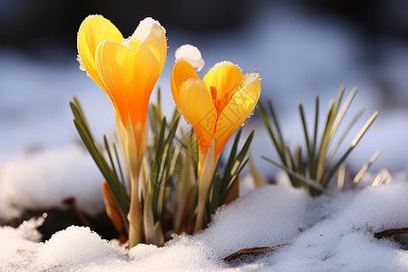 雪中的小黄花图片