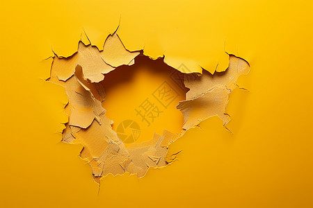 破洞纸黄色墙壁上的破洞设计图片