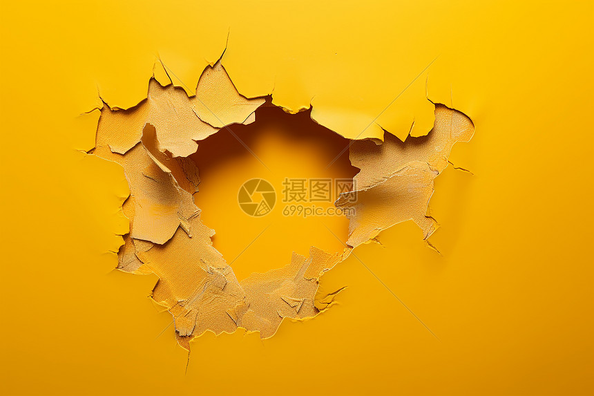 黄色墙壁上的破洞图片
