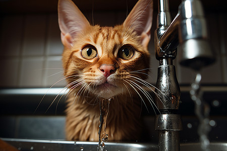 水龙头喝水猫咪和水龙头背景