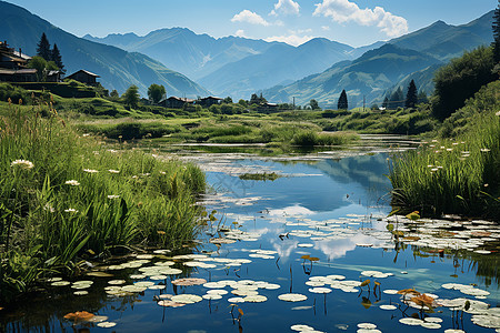 夏日的池塘背景图片