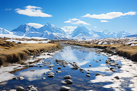 冰雪映照之下的湖泊背景