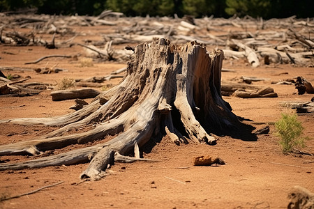 荒原上的一株树桩图片