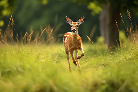 奔跑的小鹿小鹿穿越绿茵丛林背景