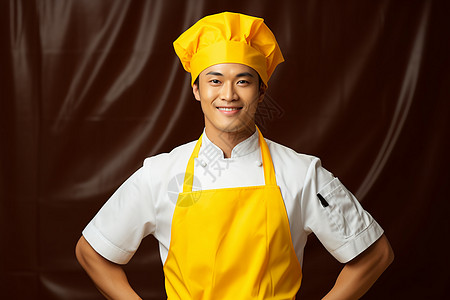 戴黄帽子微笑的厨师图片