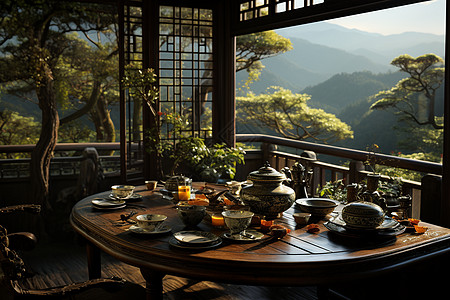 国风山国风的装饰背景