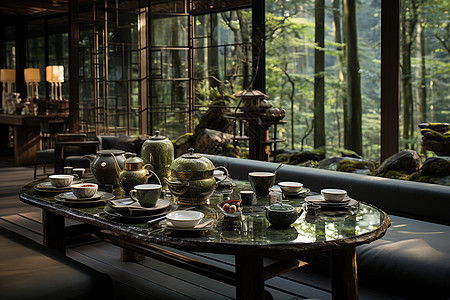竹林中的茶馆图片
