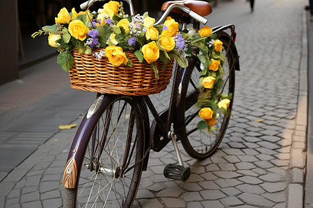 浪漫的自行车花束图片