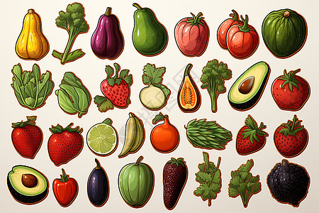 水果和蔬菜贴纸集合图片