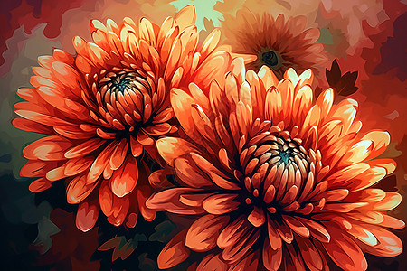 三朵橙色菊花的画作图片