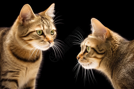 两只虎斑猫在黑夜里相遇图片