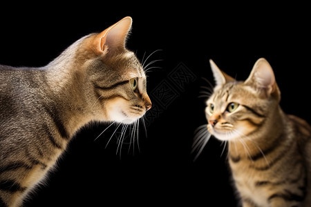 黑暗中两只猫相互凝视图片