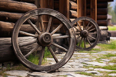 复古车轮古老的木质车轮背景
