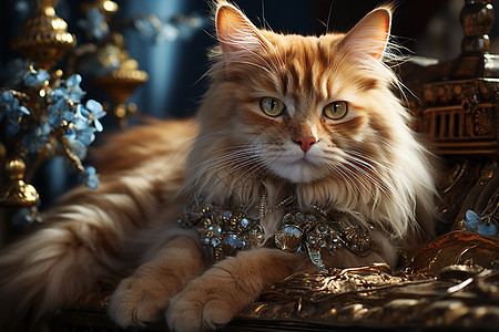 戴着钻石的猫图片