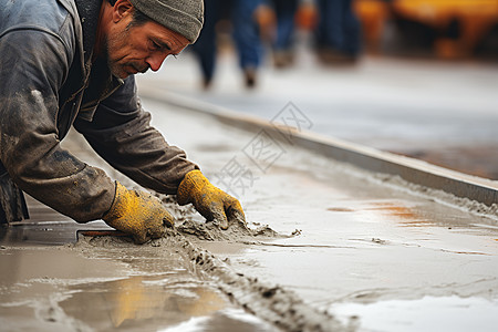 铺水泥的男人图片