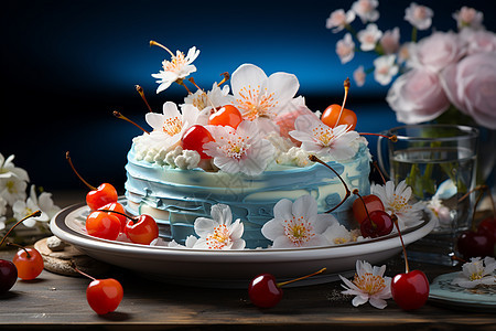 美食的樱桃花蛋糕图片