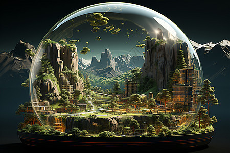 魔幻的山景玻璃球图片