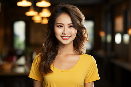秋日微笑中的亚洲女性图片