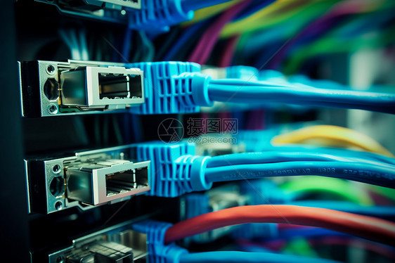 多彩线缆连接的服务器图片
